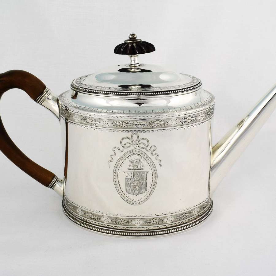 George III Hester Bateman Silver Oval Teapot