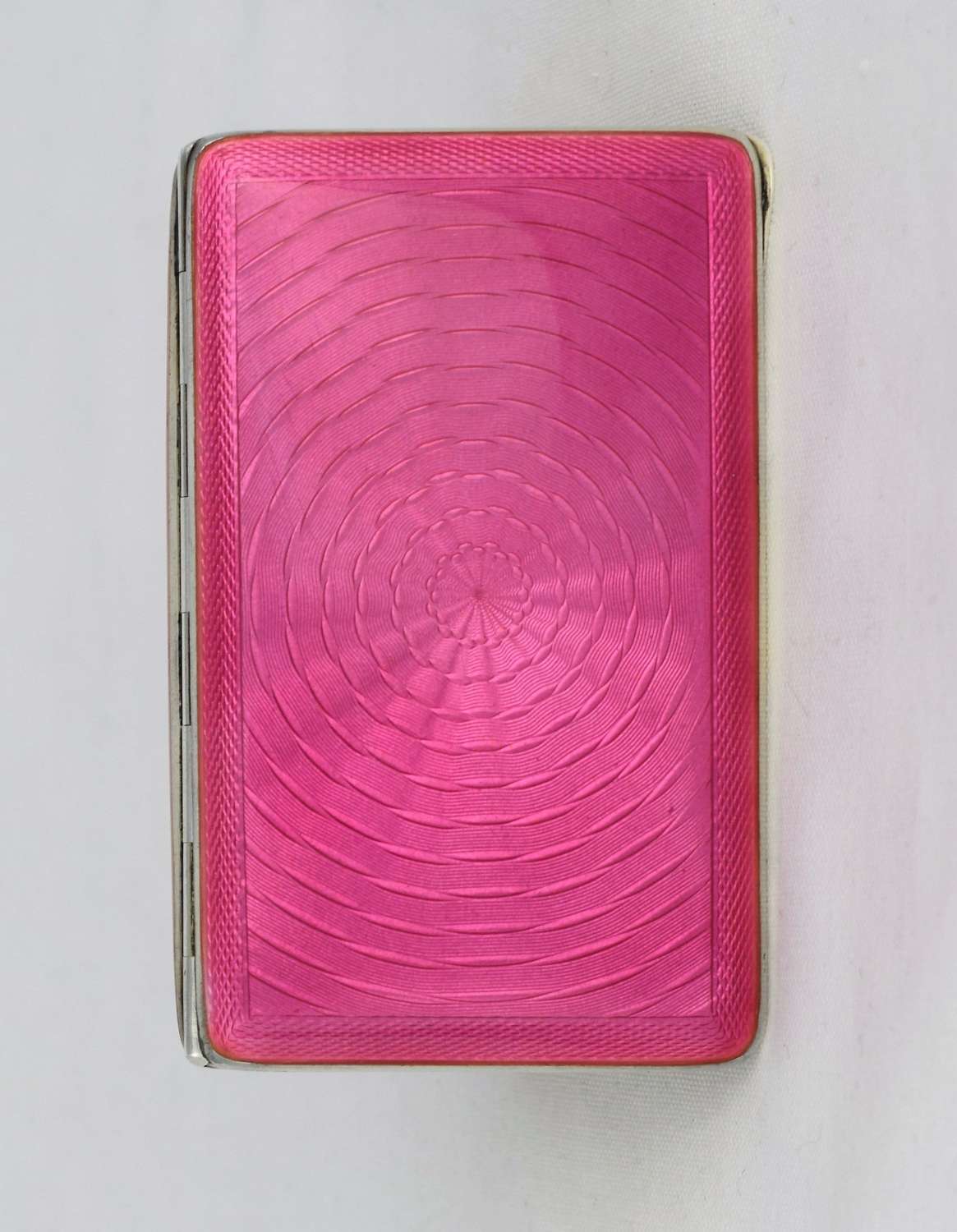 Stunning Art Deco Pink Guilloche Enamel & Silver Cigarette Case