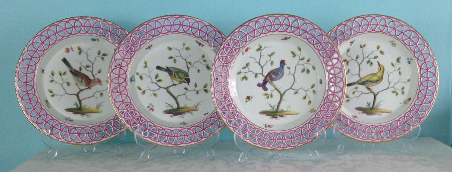 Rare Set Of 4 18th Century Limbach Ornithological Bird Dessert Plates