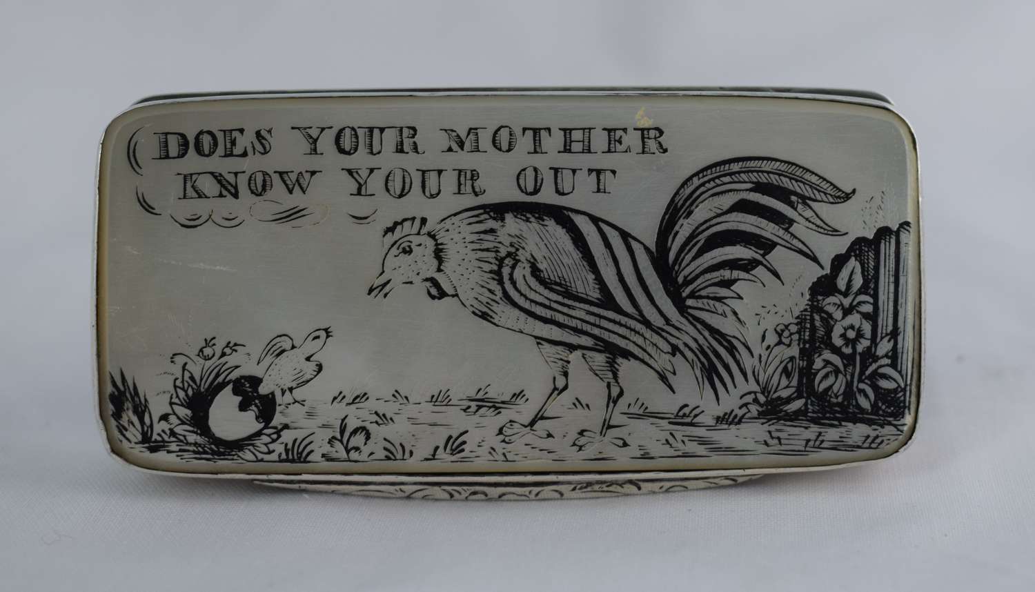 Unusual Georgian Silver Snuff Box Engraved Mother Of Pearl Panels