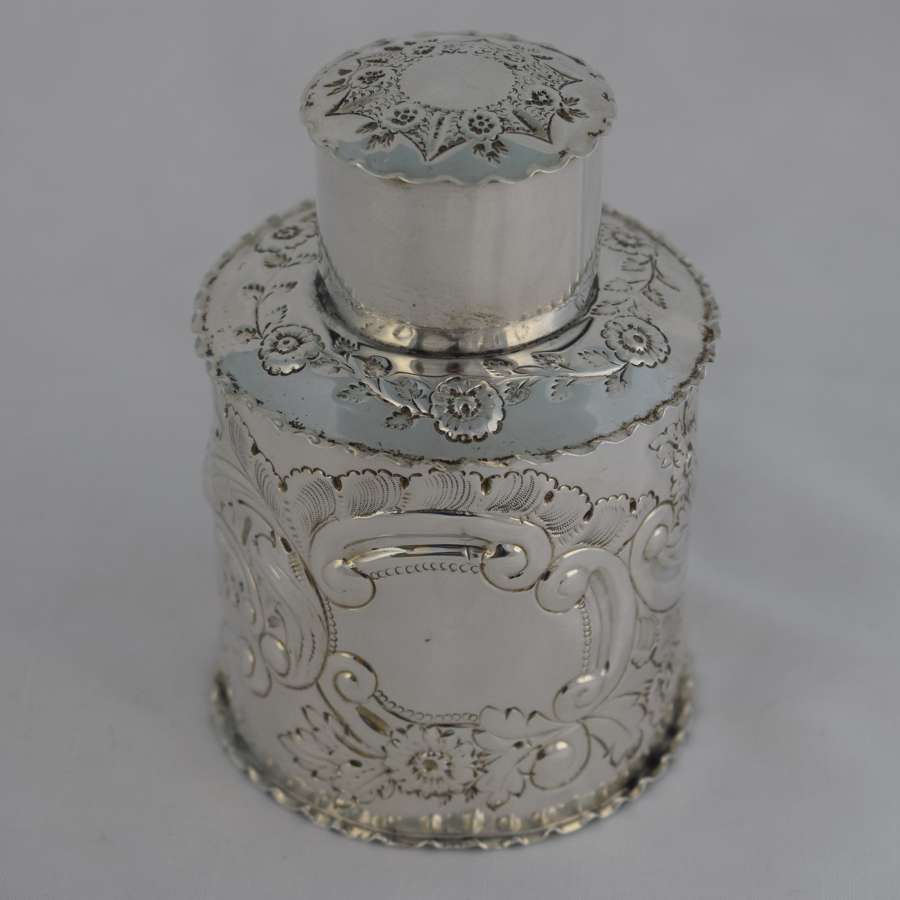 Victorian Embossed Silver Tea Caddy Canister Deakin & Francis 1899