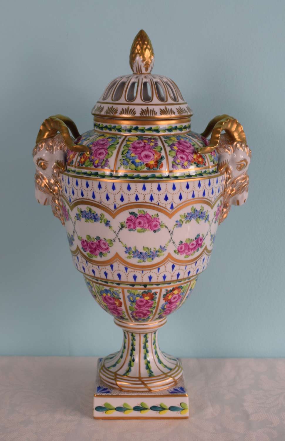 Large Carl Thieme Dresden Porcelain Pot Pourri Urn Vase