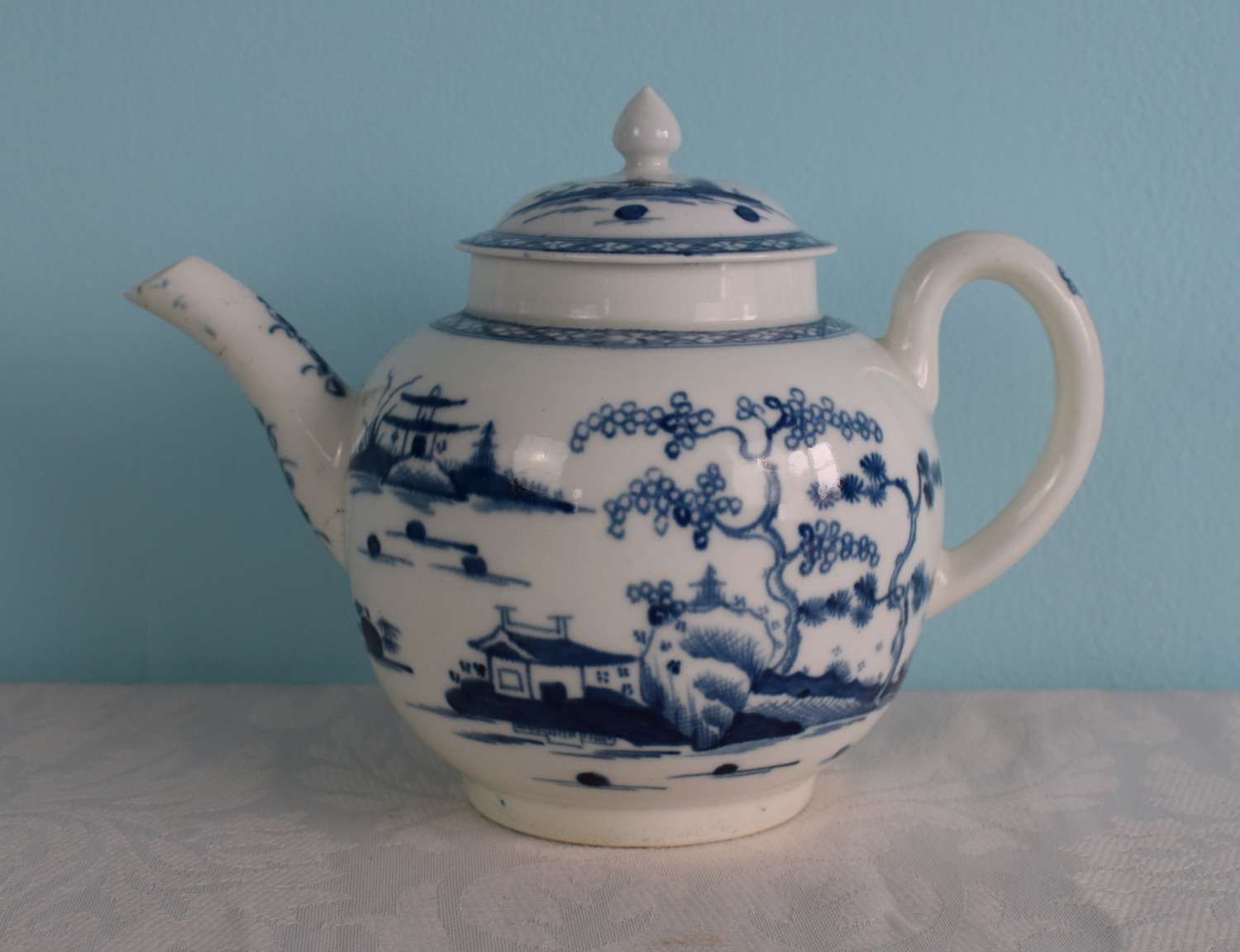 First Period Worcester Teapot & Cover Cannonball Pattern C.1765