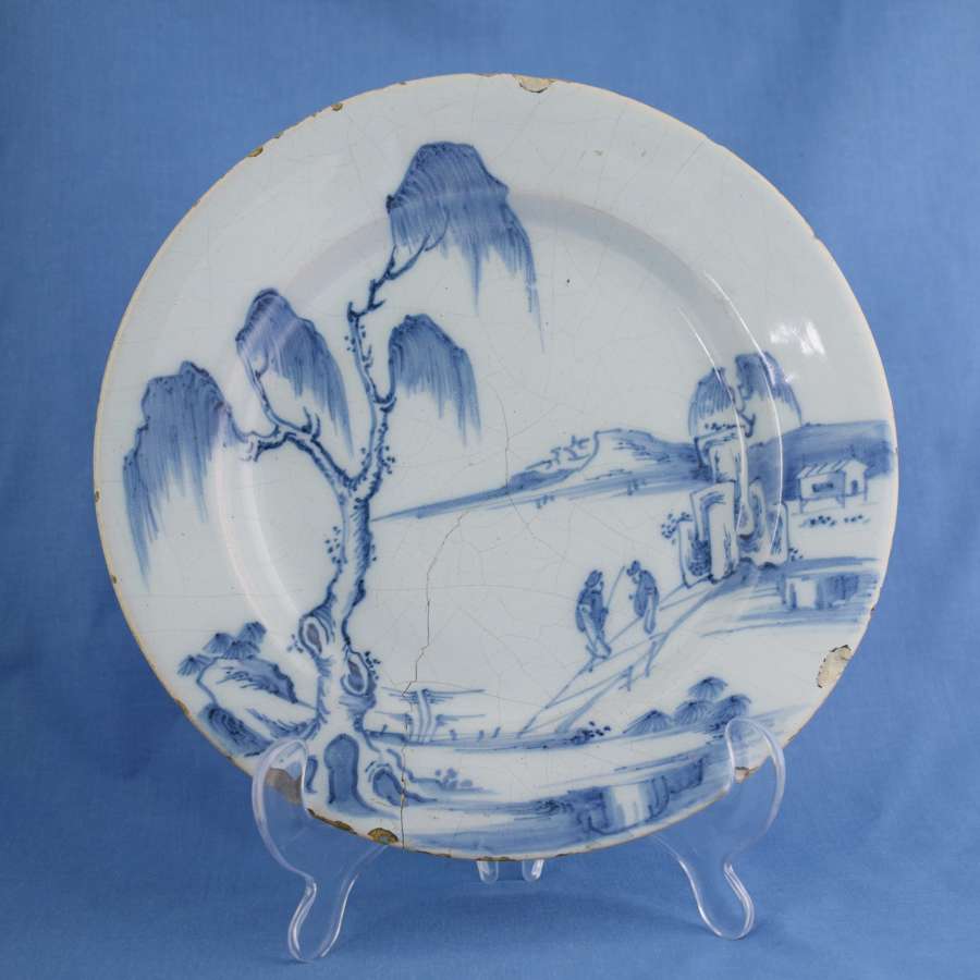 Early 18th Century Dutch Delft Plate Chinoiserie Scene