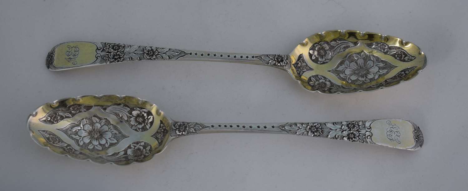 George III Pair Silver Gilt Berry Spoons 1784