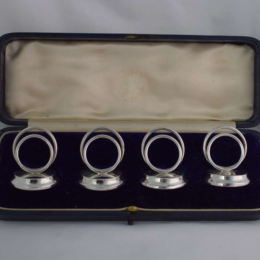 Cased Edwardian Set 4 Silver Menu Holders Sampson Mordan & Co.