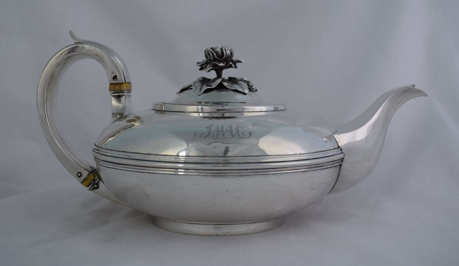 George IV Silver Moon Teapot Waterlily Finial Barnards