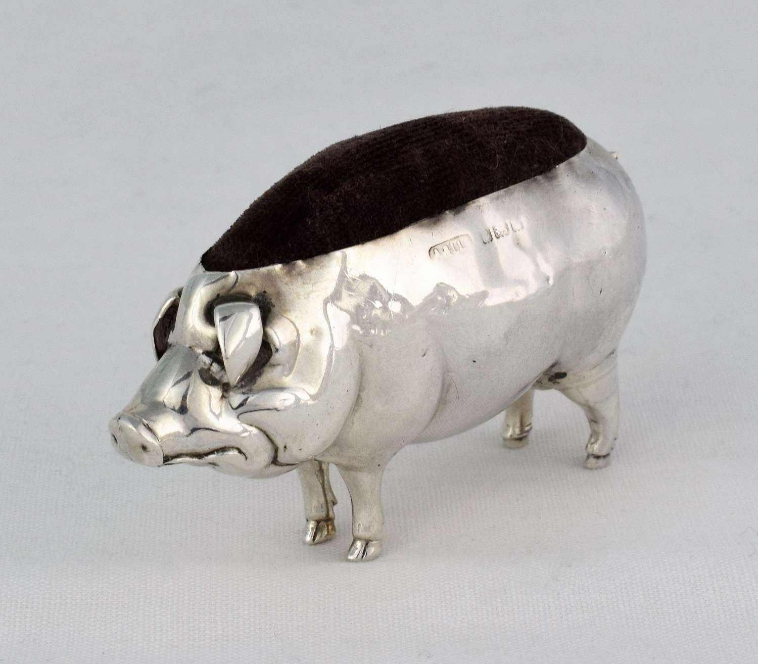 Edwardian Silver Pig Pin Cushion Adie & Lovekin Ltd