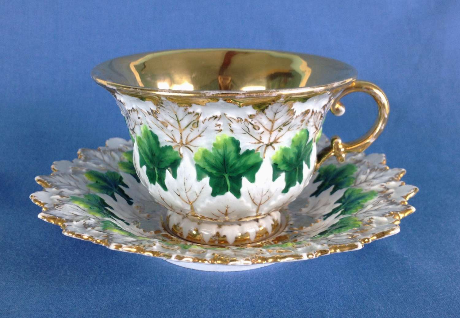 Meissen Large Cabinet Cup & Saucer Moulded Leaves C.1880