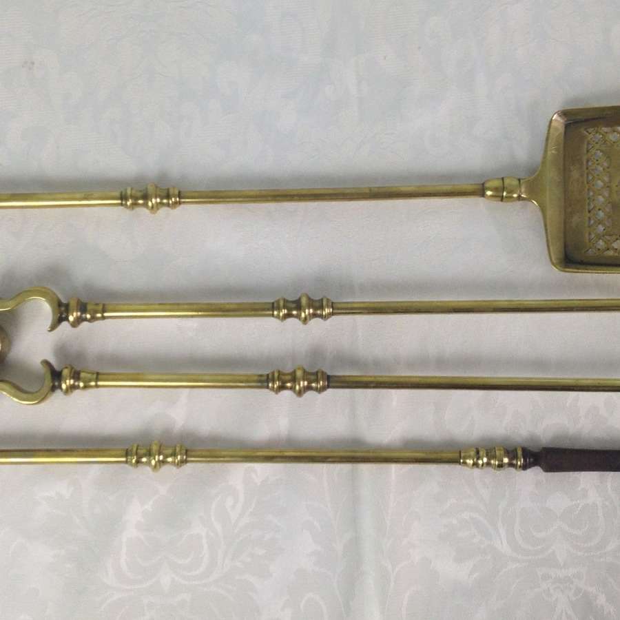 Fine Georgian Solid Brass Set Of Fire Irons