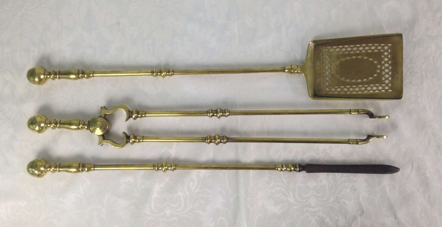 Fine Georgian Solid Brass Set Of Fire Irons