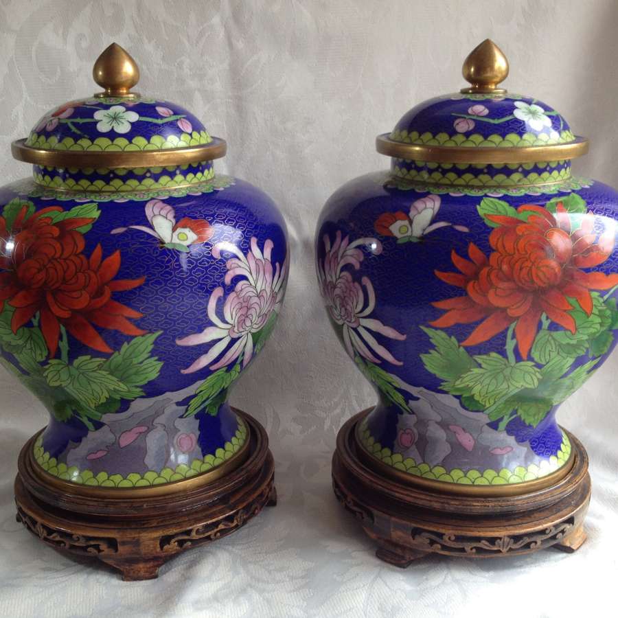 Large Mirror Pair Of Chinese Cloisonne Vases C.1900