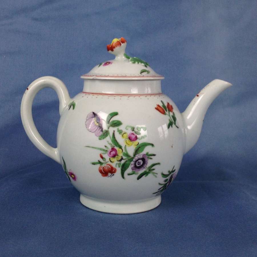 First Period Worcester Porcelain Globular Tea Pot Floral Enamels