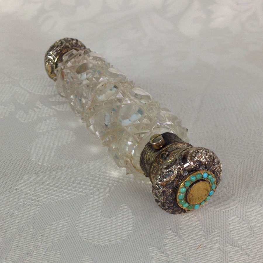 Double End Silver Gilt & Cut Glass Scent Bottle Turquoises
