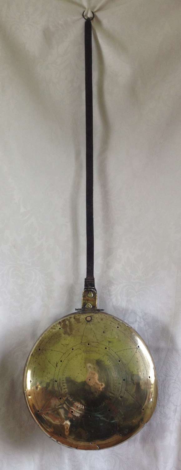 17th Century Punch Decorated Brass Warming Pan