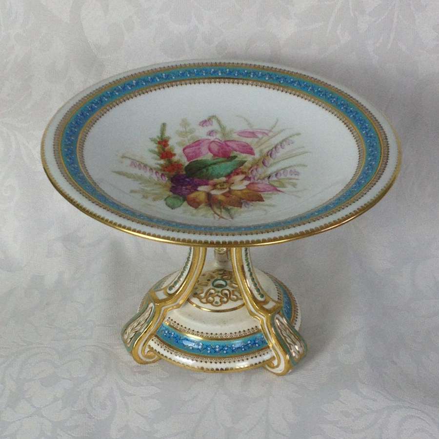 Fine Victorian Royal Worcester Comport Tazza Autumn Flowers 1874