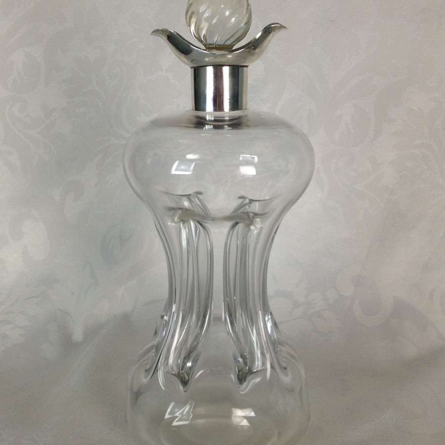 Art Nouveau Glass & Silver Kluk Kluk Glug Glug Decanter