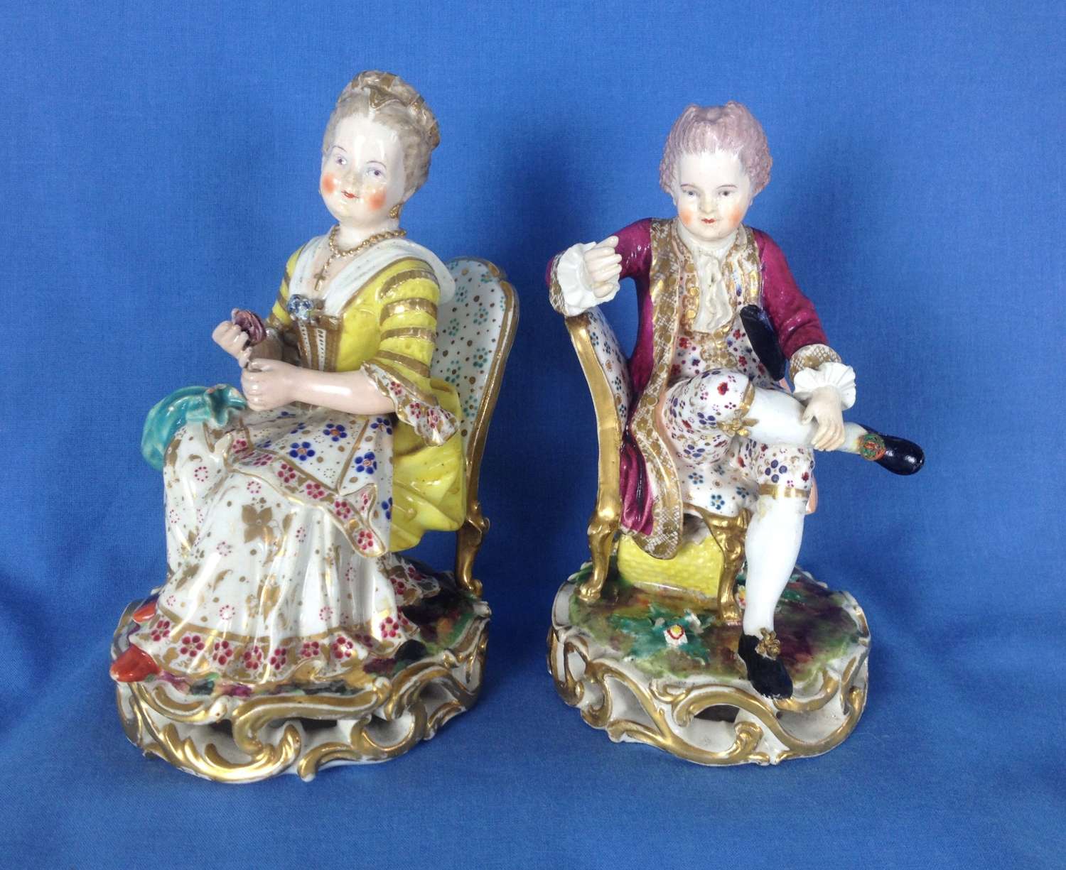 Pair Derby Porcelain Seated Dresden Figures No.314 c.1806