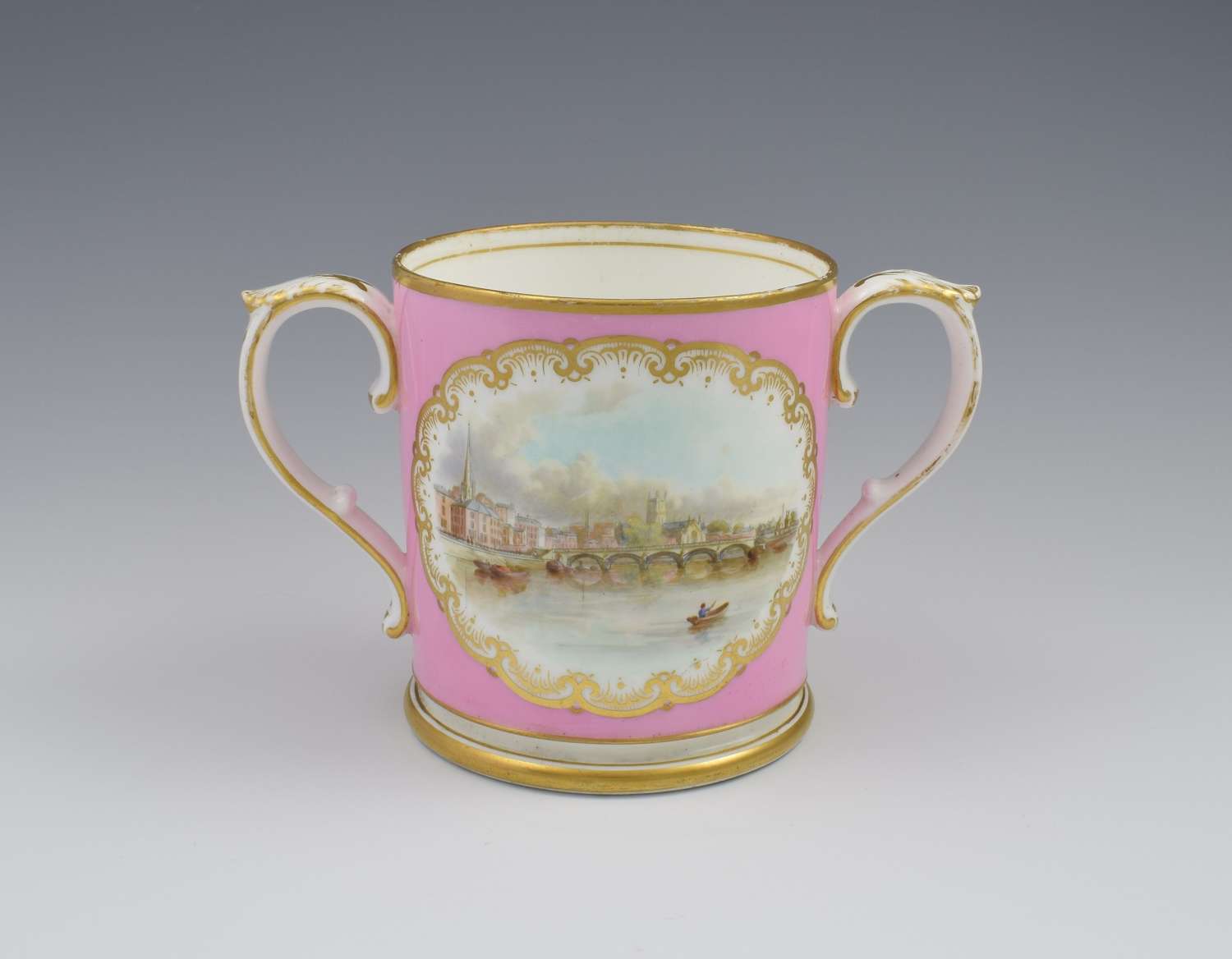 Grainger & Co. Worcester Pink Loving Cup View Of Worcester c.1870