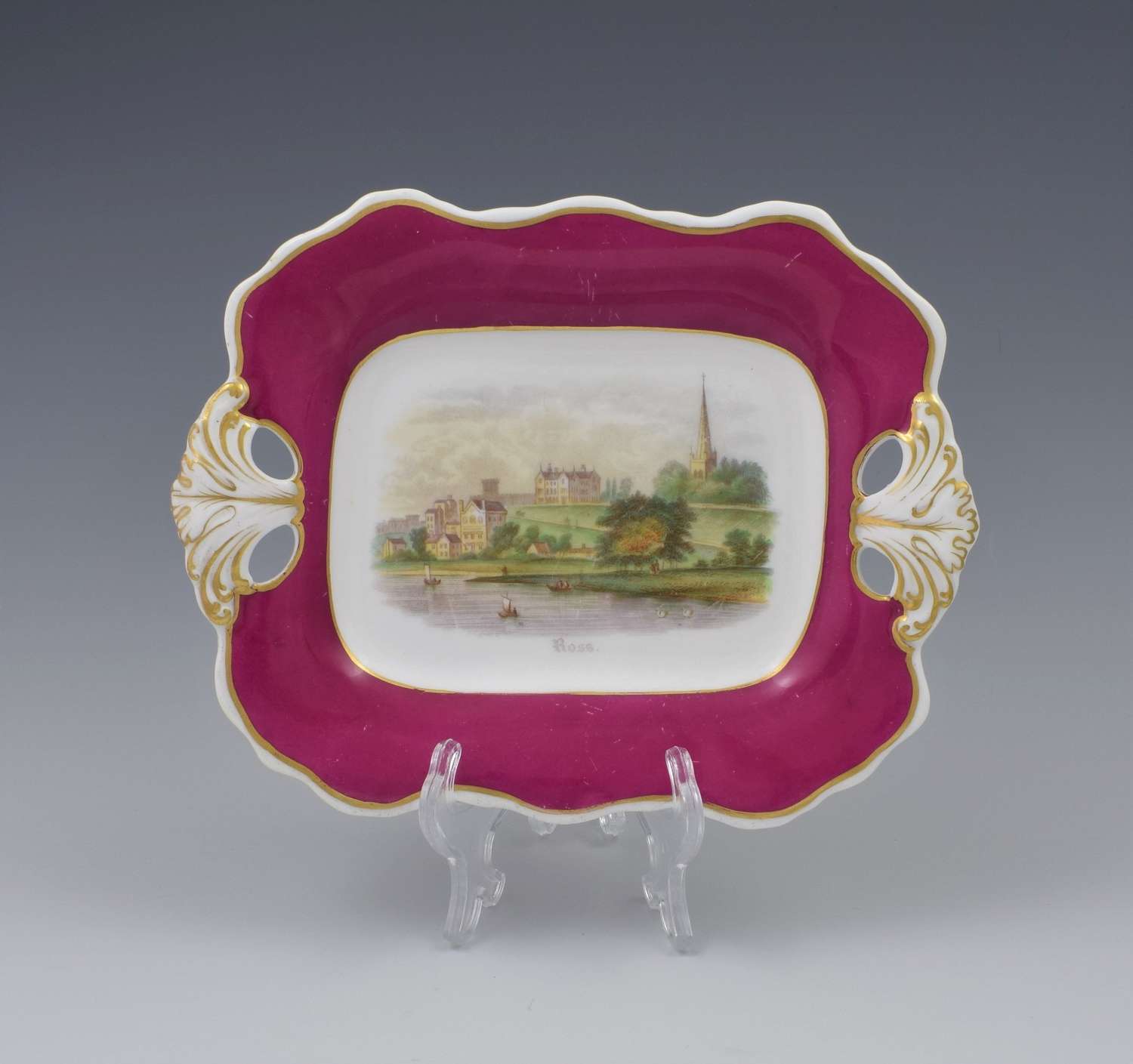 Antique Davenport Porcelain Dessert Dish View Of Ross-On-Wye c.1840