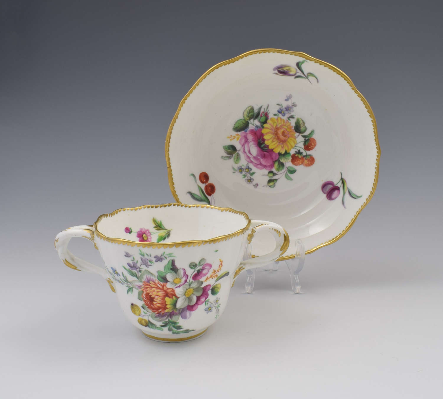 Derby Porcelain Royal Flute Waisted Chocolate Cup & Saucer c.1780