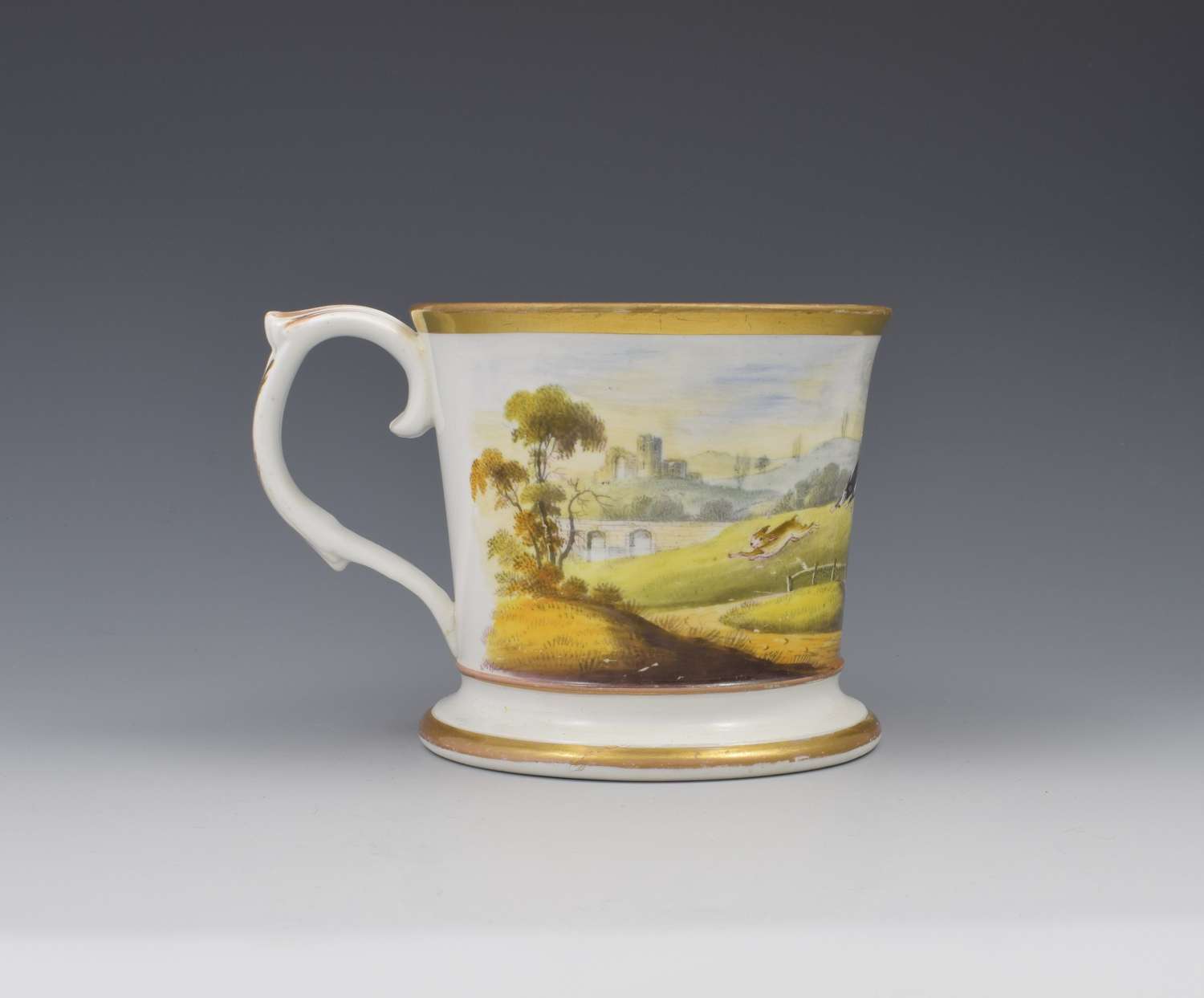 Unusual English Porcelain Porter Mug Hare Coursing Scene c.1830