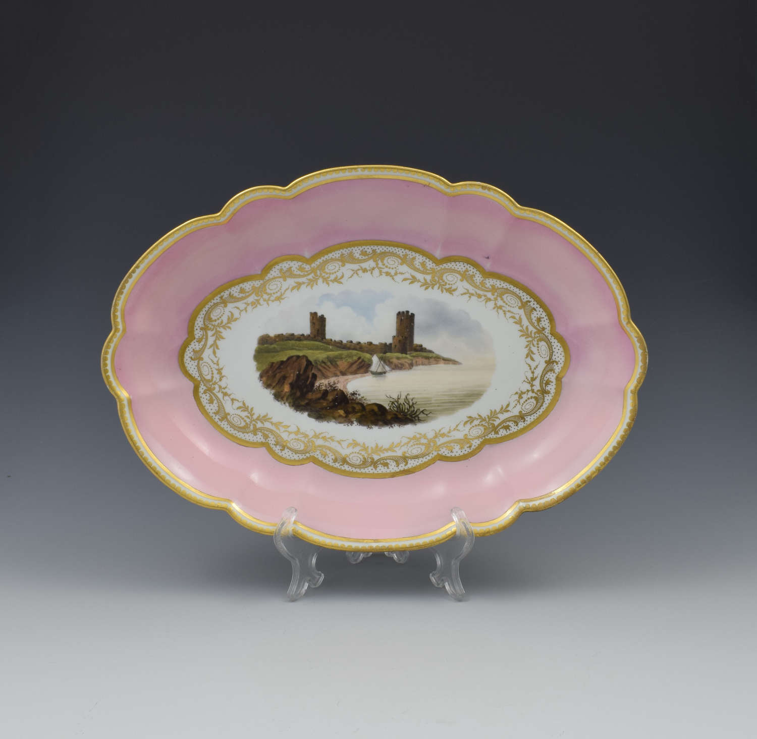 Pale Pink Worcester Barr, Flight & Barr Porcelain Landscape Dish