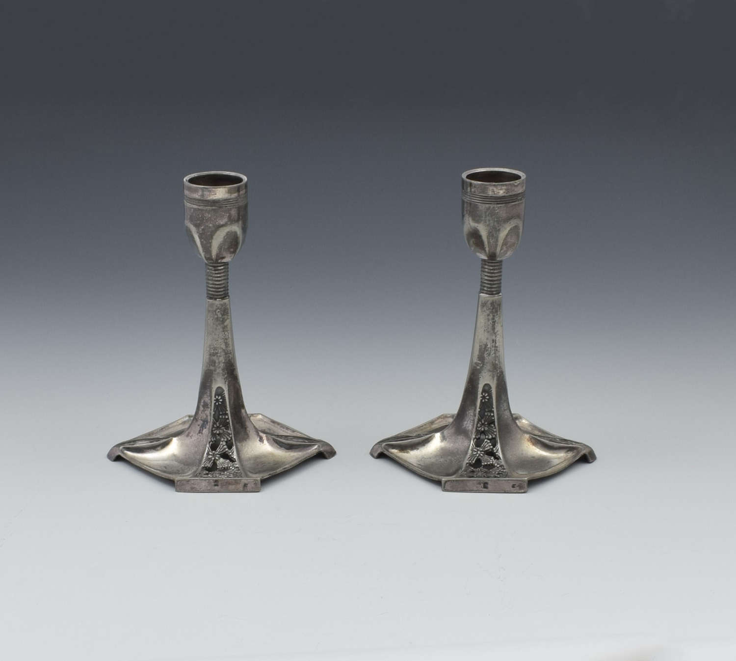 Pair Of WMF Art Nouveau Pewter Candlesticks c.1905