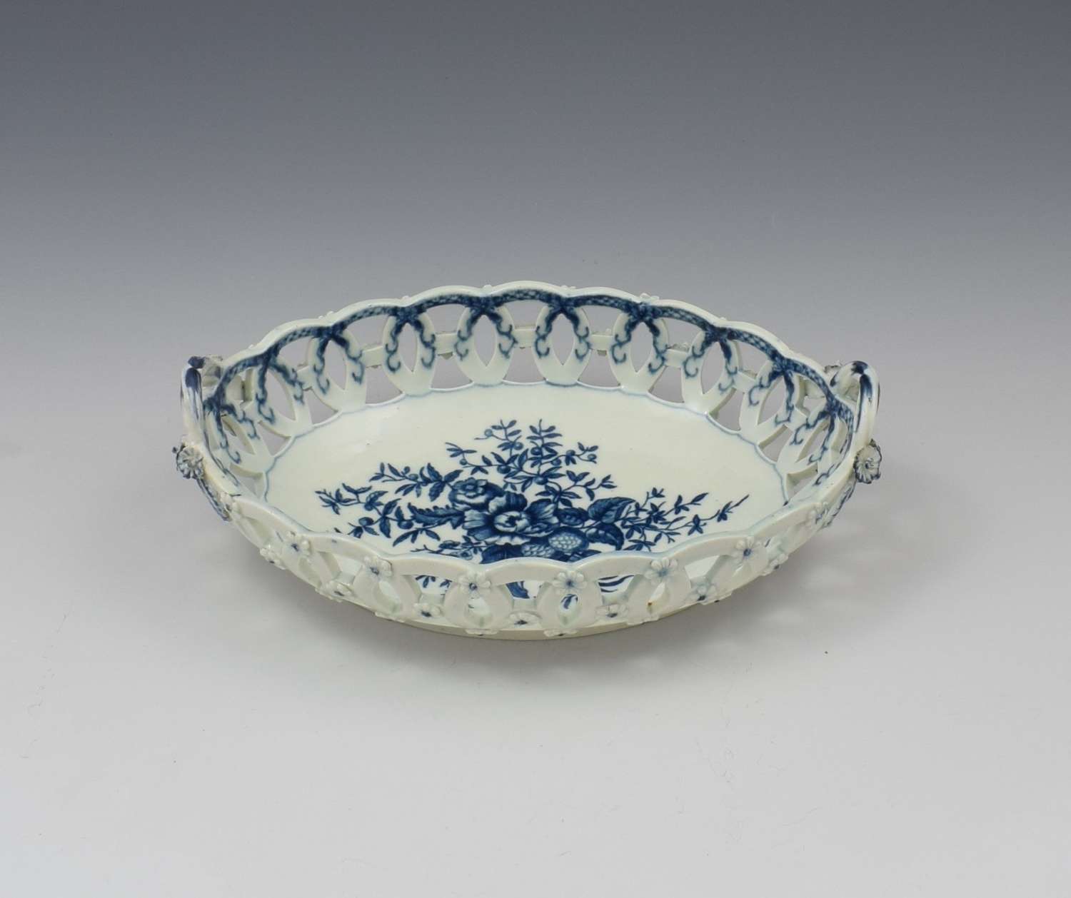 First Period Worcester Porcelain Pine Cone Oval Basket c.1770