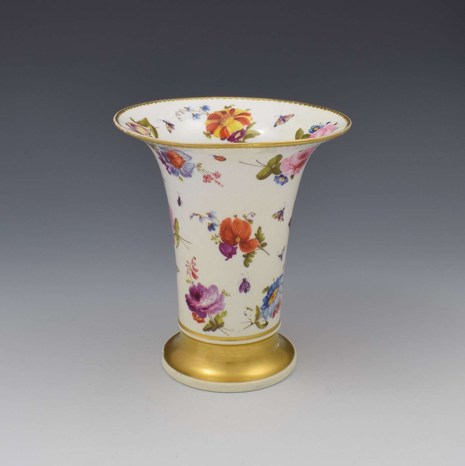 Fine Derby Porcelain Flared Spill Vase Floral Decoration, c.1820