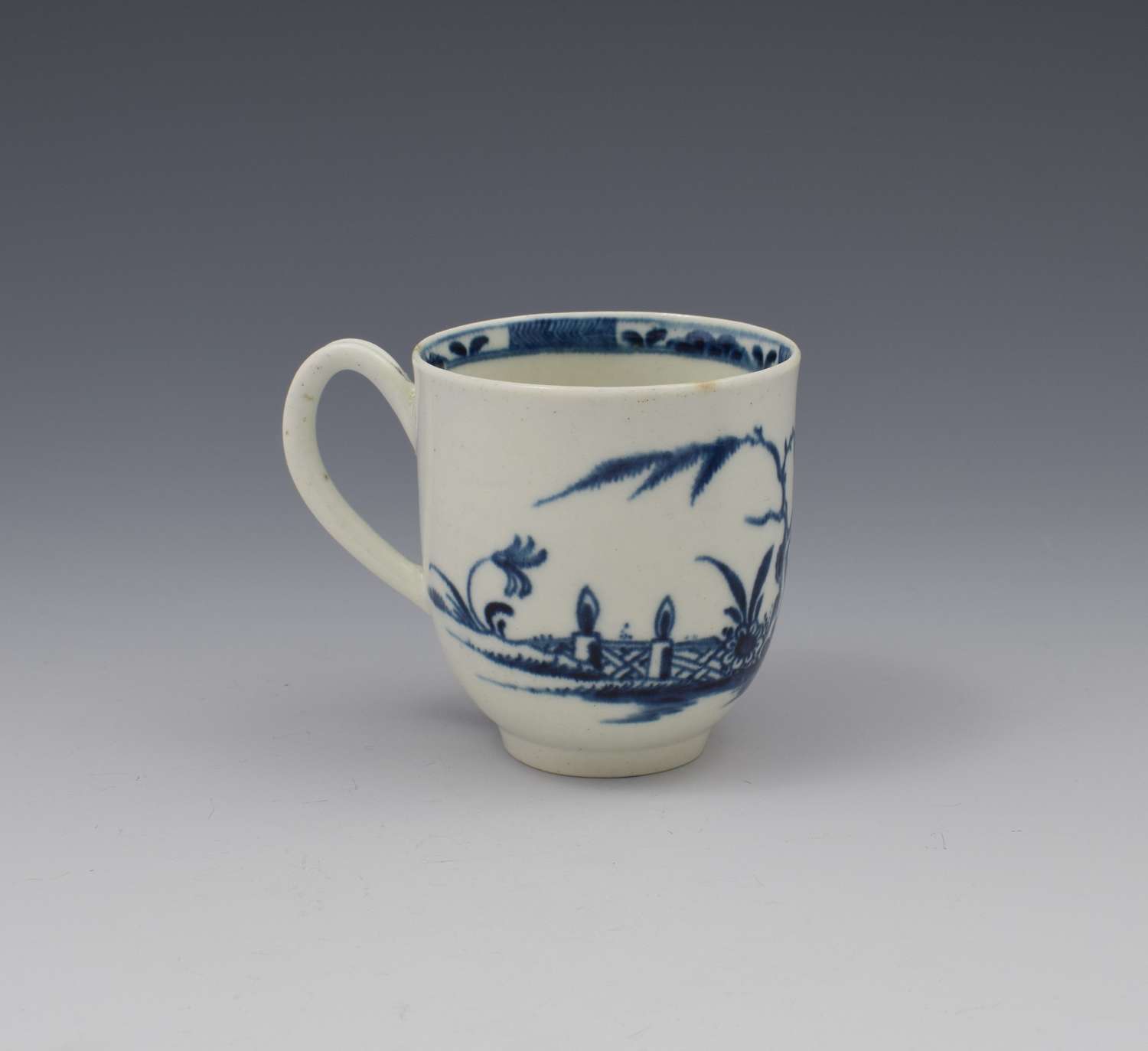 First Period Worcester Porcelain Candle Fence Coffee Cup c.1770