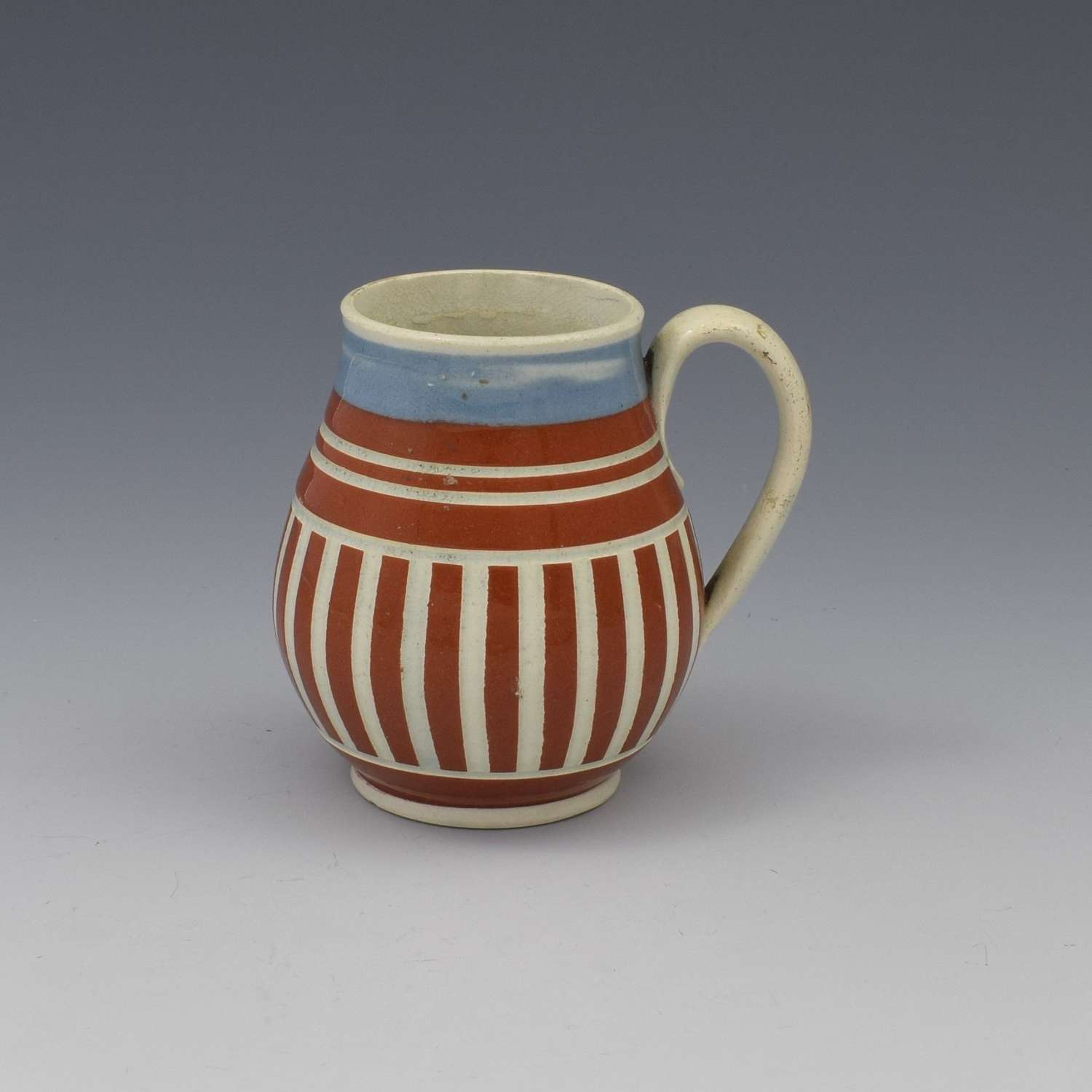 Pearlware Mocha Ware Geometric Striped Mustard Pot c.1820