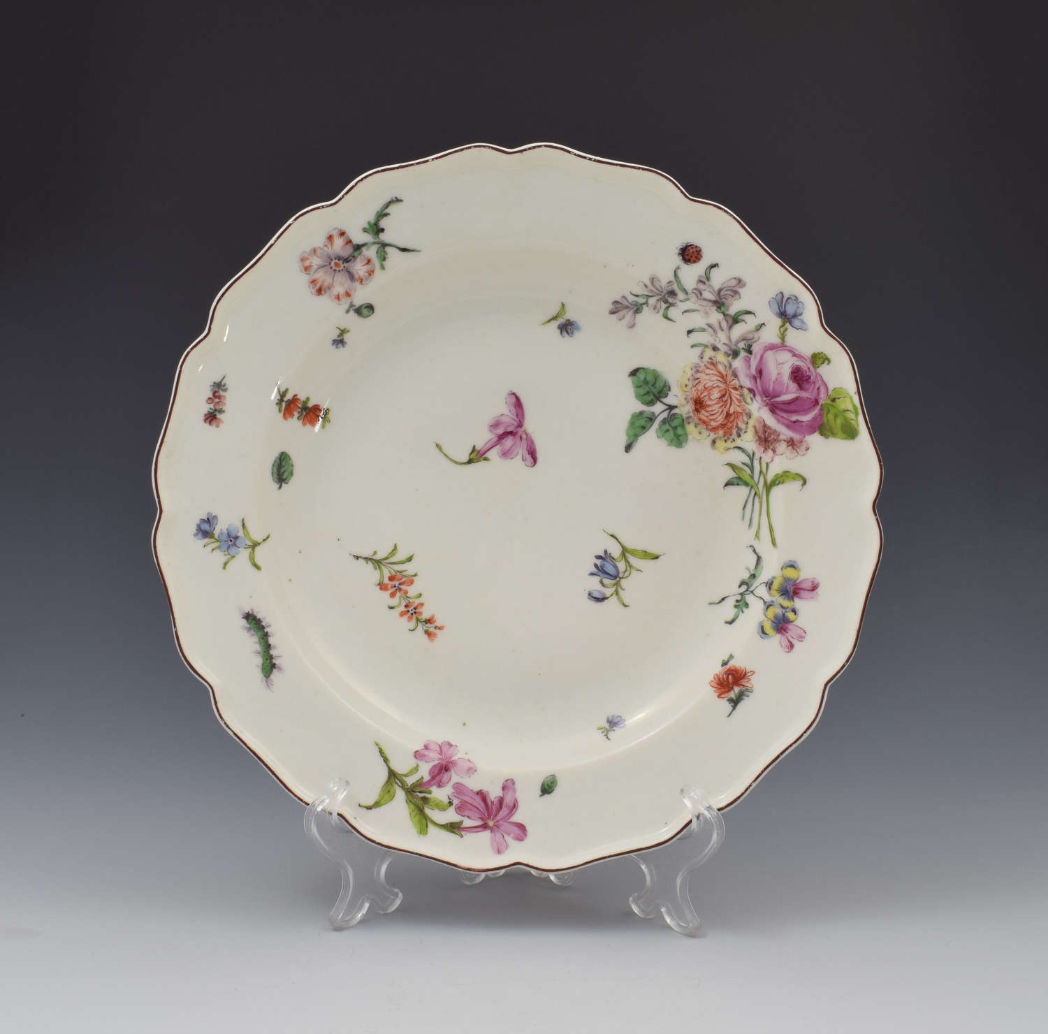 Chelsea Porcelain Red Anchor Period Floral Dessert Plate c.1753-58