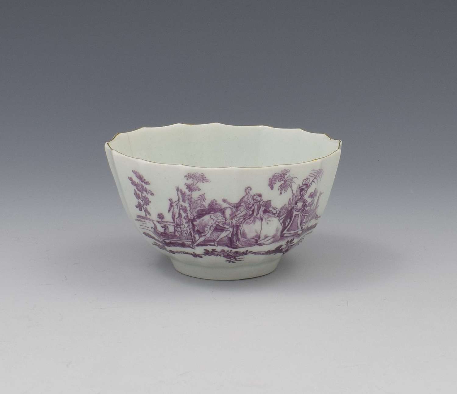 Rare Worcester Porcelain Lilac Printed L'Amour Tea Bowl