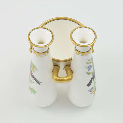 Gorgeous Victorian Royal Worcester Ornithological Triple Vase John Hopewell c.1875