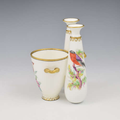 Gorgeous Victorian Royal Worcester Ornithological Triple Vase John Hopewell c.1875