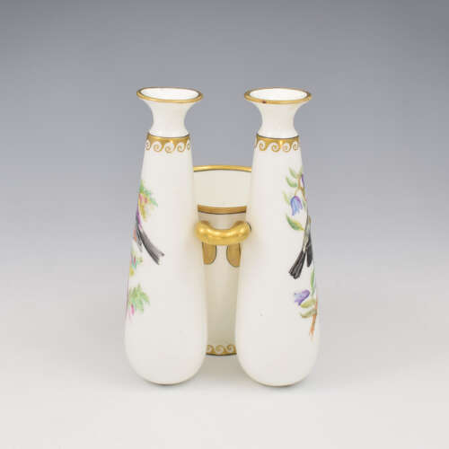 Gorgeous Victorian Royal Worcester Ornithological Triple Vase John Hopewell c.1875