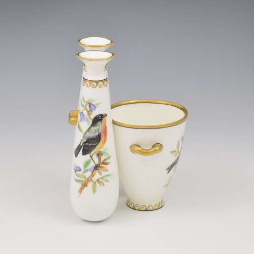 Gorgeous Victorian Royal Worcester Ornithological Triple Vase John Hopewell c.1875