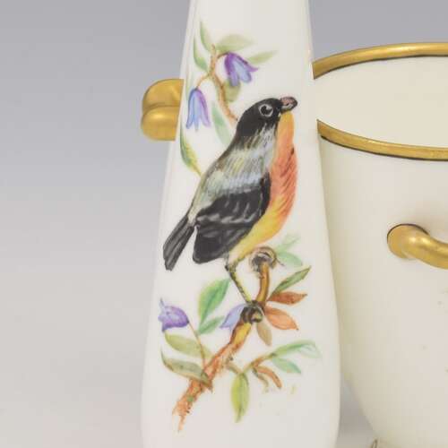 Gorgeous Victorian Royal Worcester Ornithological Triple Vase John Hopewell c.1875