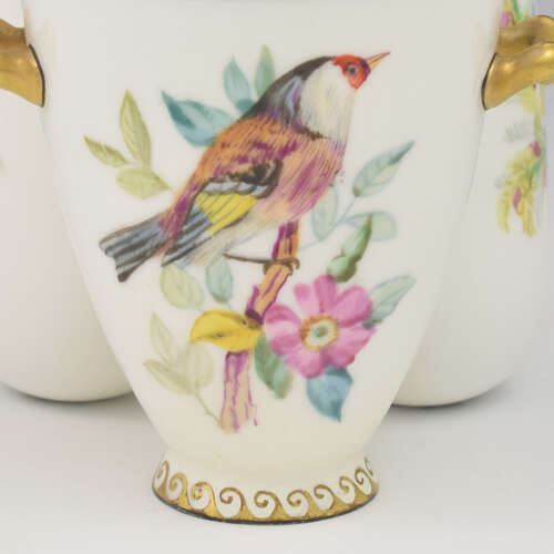 Gorgeous Victorian Royal Worcester Ornithological Triple Vase John Hopewell c.1875