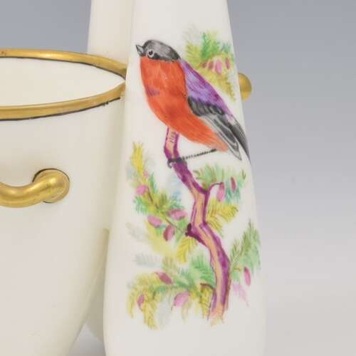 Gorgeous Victorian Royal Worcester Ornithological Triple Vase John Hopewell c.1875