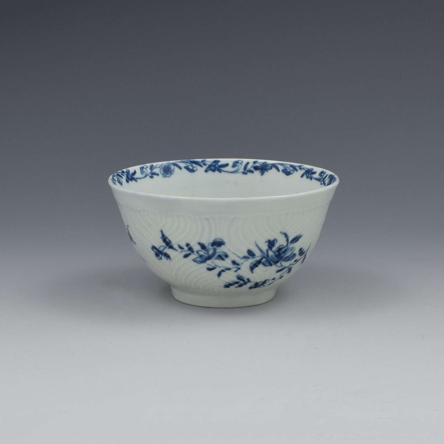 First Period Worcester Porcelain Feather Moulded Small Slop Bowl