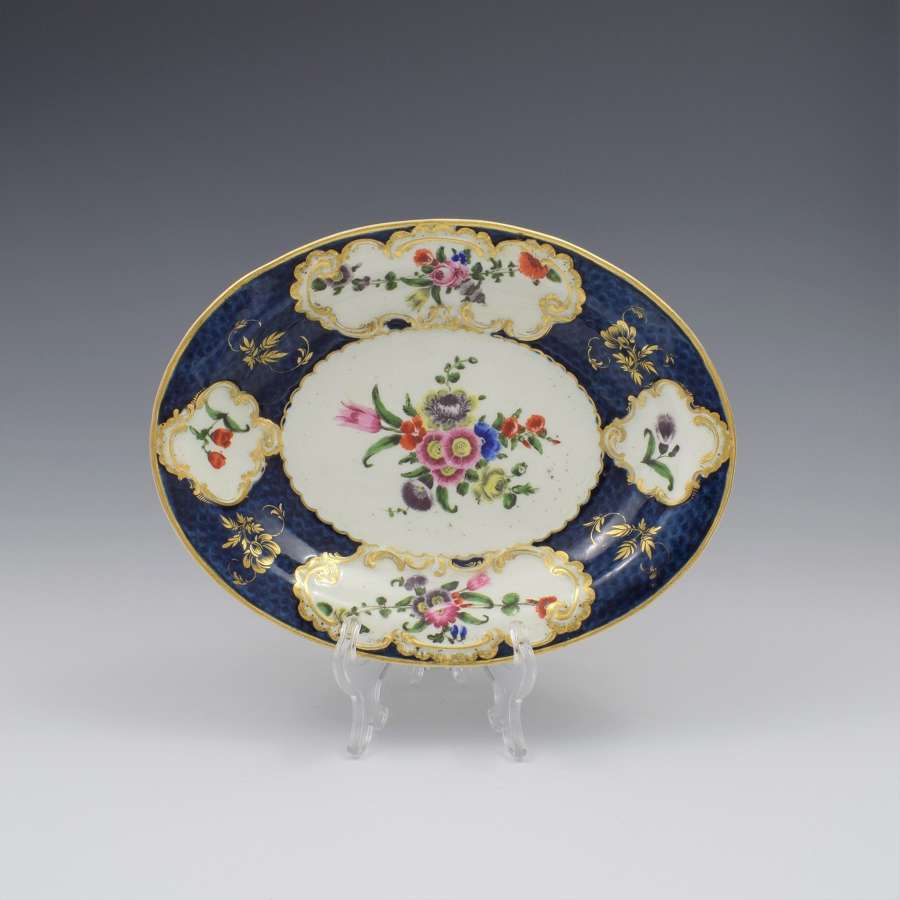 First Period Worcester Porcelain Scale Blue Oval Dish c.1770