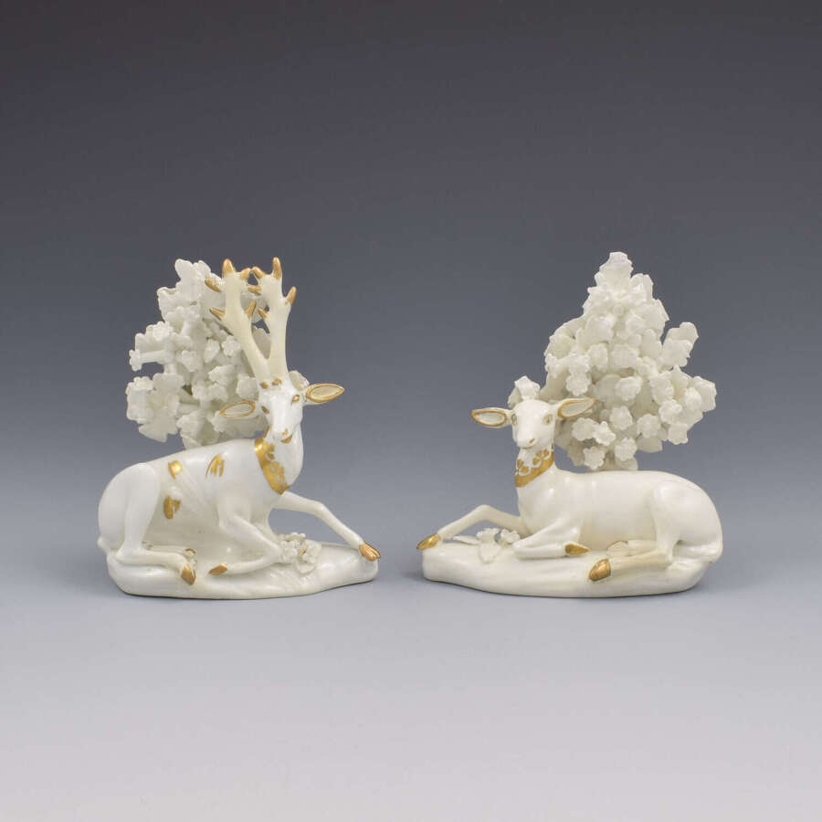 Lovely Pair Of Bloor Derby Porcelain Figures Stag & Doe c.1820 Deer