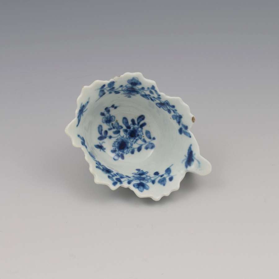 First Period Worcester Porcelain Butterboat Pickle Leaf Daisy c.1760