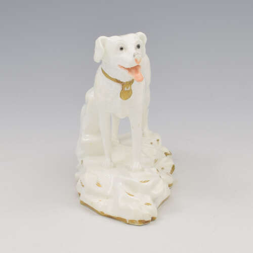 Rare Early Minton Porcelain Blanc De Chine Figure Of A Gundog Dog c.1830