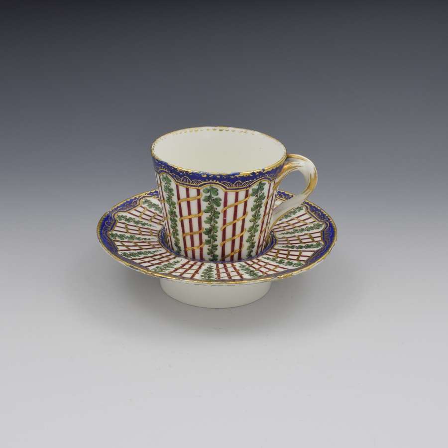 18th Century Sevres Porcelain Trembleuse Cup & Saucer Hop Trellis