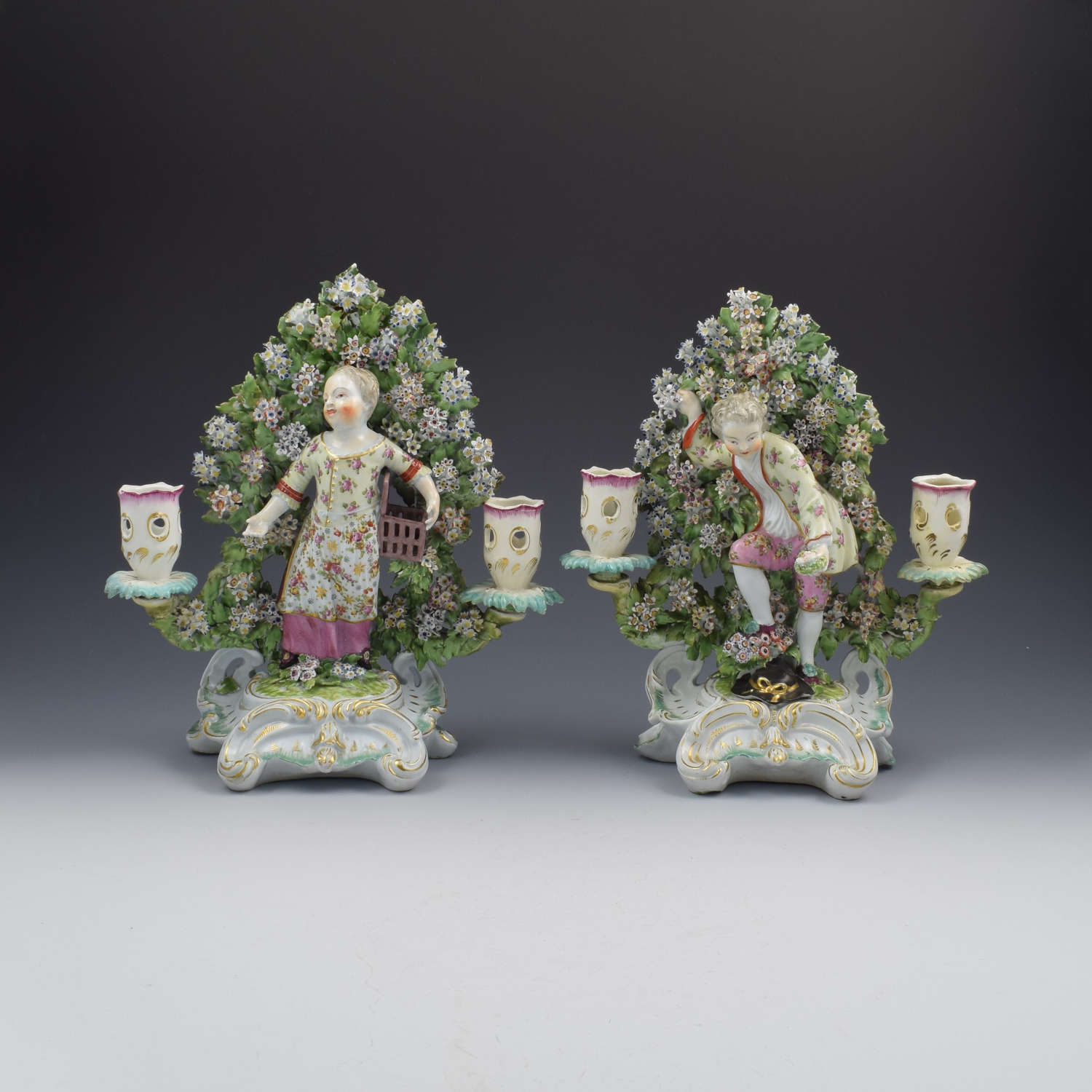 Rare Pair Derby Porcelain Candlestick Figures Liberty & Matrimony