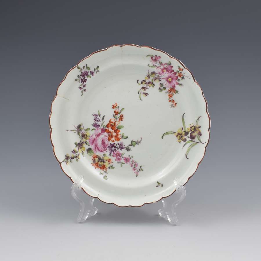 Derby Porcelain Cotton Stem Floral Small Lobed Plate c.1760