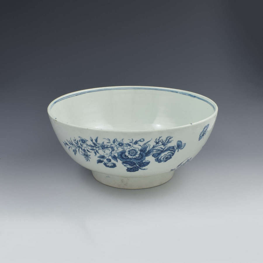First Period Worcester Large 11" Porcelain Punch Bowl Three Flowers